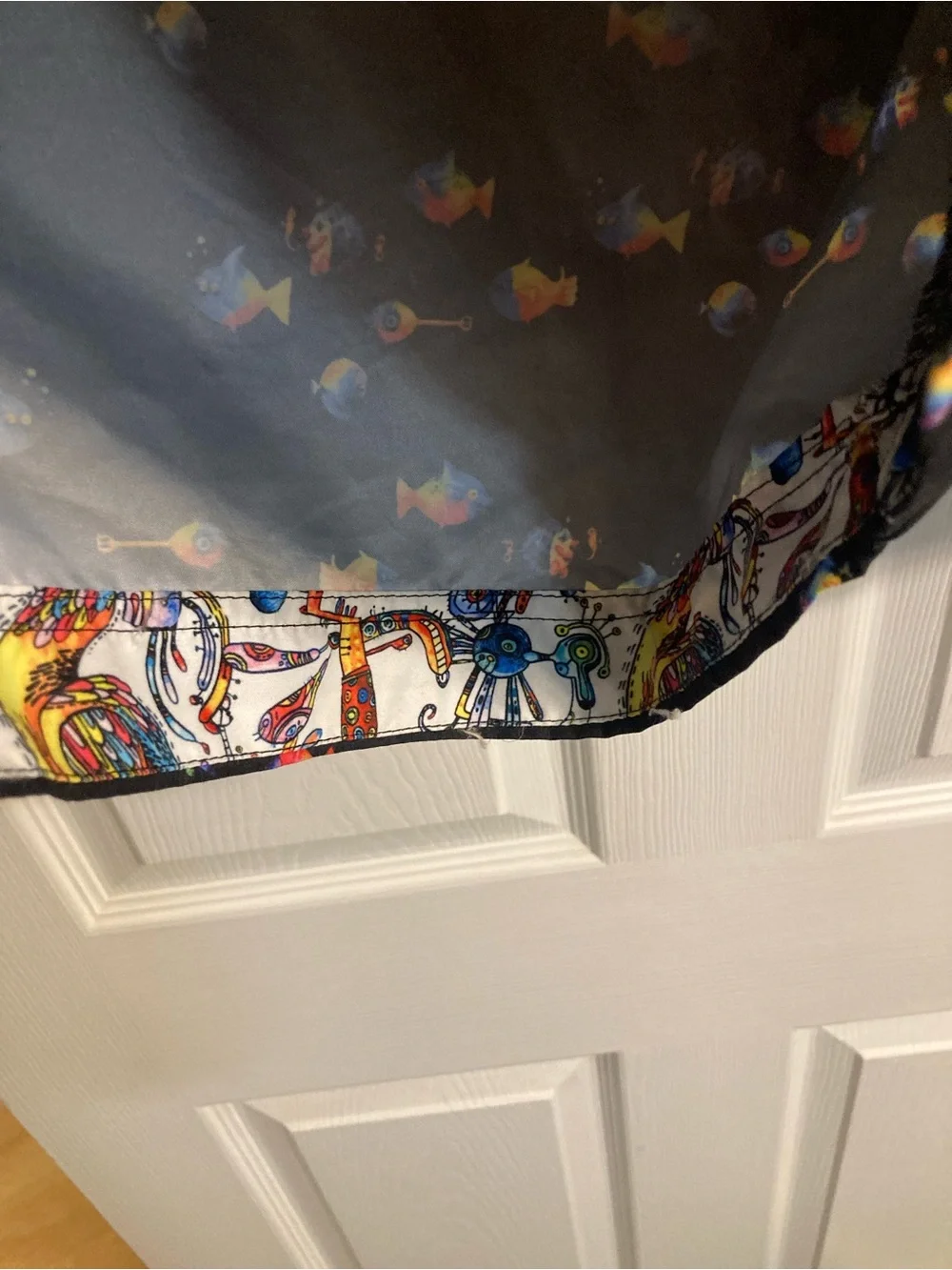 Robert Graham Black Swim Board Shorts with Colorful Fish Print